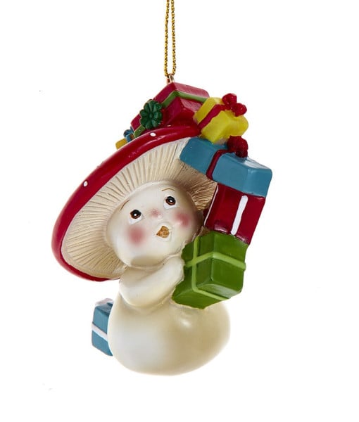 Petits Champignons Joyeux Avec Ornements de Boîtes Cadeaux