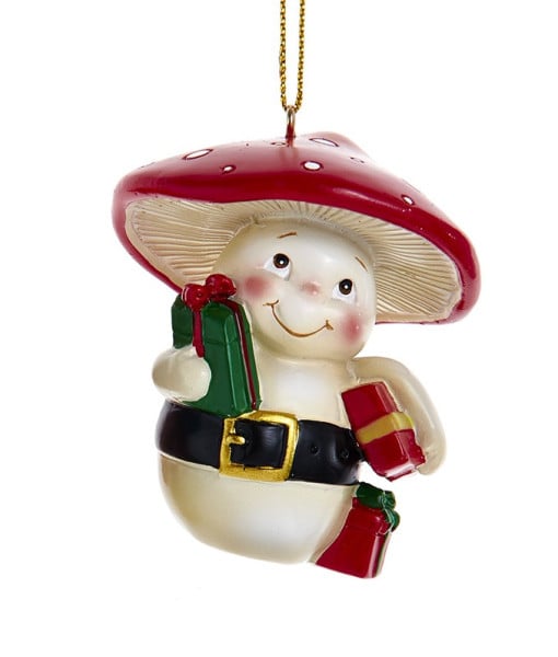 Ornement de petits champignons joyeux avec boîtes-cadeaux