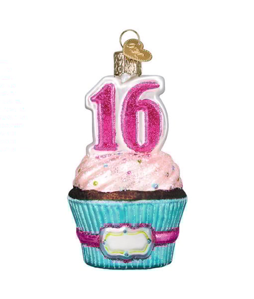 Ornement en verre, cupcake pour un seizeième anniversaire