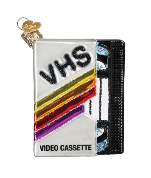 Ornement en verre, cassette VHS nostalgique