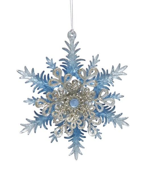 Ornement flocon de neige complexe bleu platine.