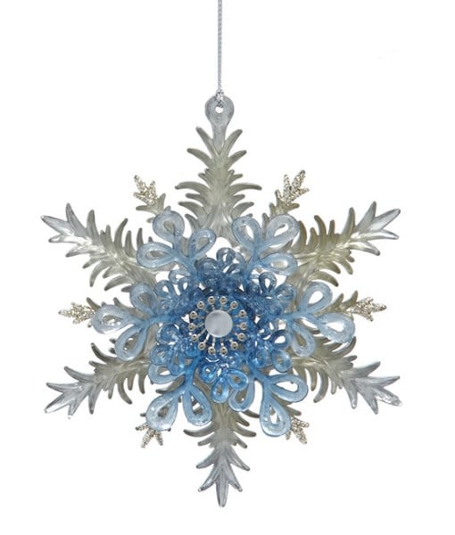 Ornement flocon de neige complexe bleu platine.