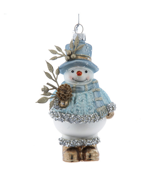 Ornement en verre, bonhomme de neige dans des couleurs bleu hivernal