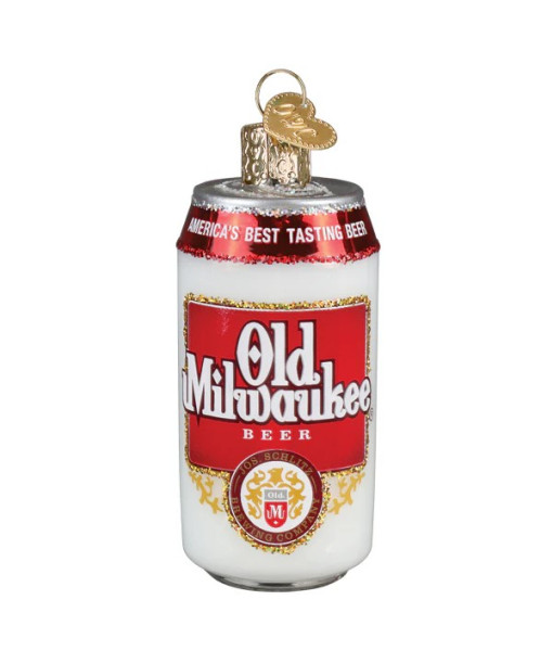 Ornement en verre, canette de bière Old Milwaukee