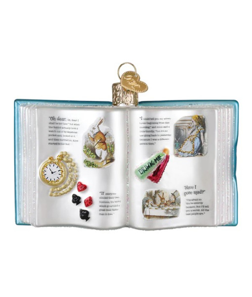 Ornement en verre, livre Alice au pays des merveilles