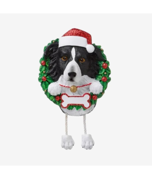 Ornement, personnalisable, Border Collie avec une couronne festive