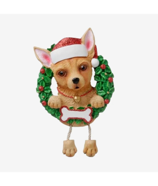 Ornement, personnalisable, chihuahua avec une couronne festive