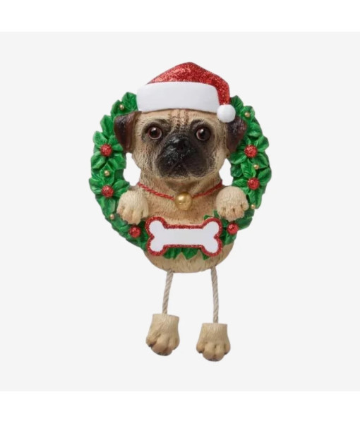 Ornement, personnalisable, carlin avec une couronne festive