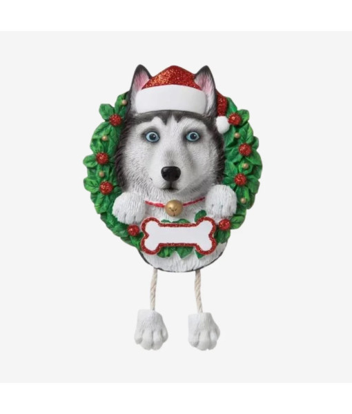 Ornement, personnalisable, husky de Sibérie avec une couronne festive