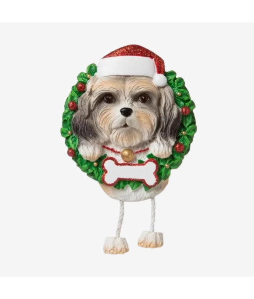 Ornement, personnalisable, Shih Tzu avec couronne festive