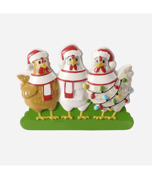 Ornement personnalisable, Trois Poules Festives