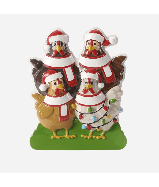 Ornement personnalisable, Quatre poules festives