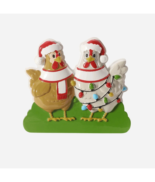 Ornement, deux poules dans l'esprit festif, personnalisable