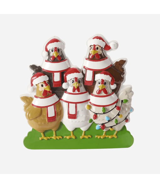 Ornement Personnalisable, Cinq Poules Festives