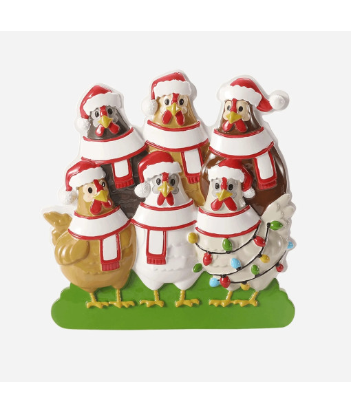 Ornement personnalisable, Six poules festives