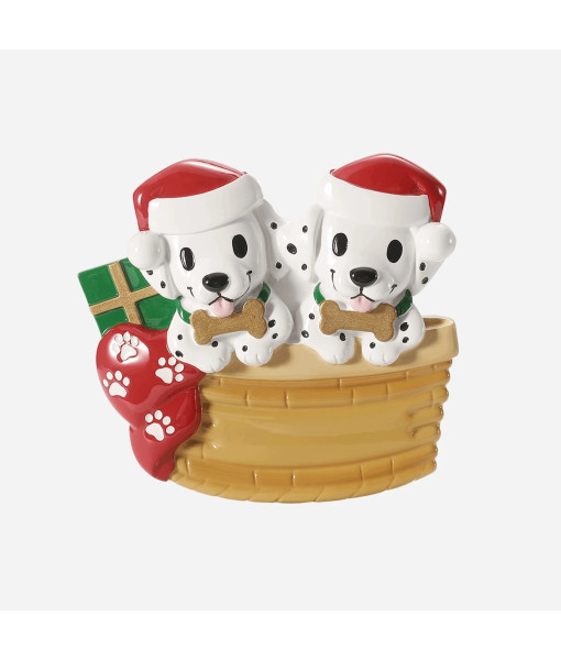 Ornement, personnalisable, une paire de chiots dans un panier