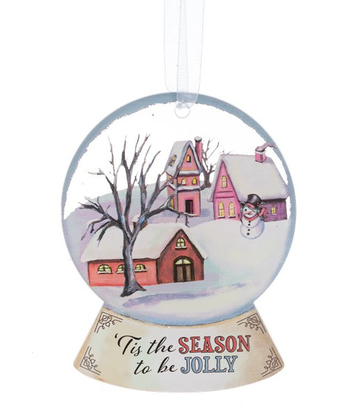 Ornement, boule à neige avec scène de village d'hiver
