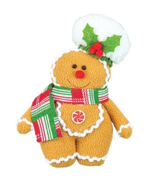 Bonhomme en pain d'épice en tissu avec brin de houx, décoration en peluche