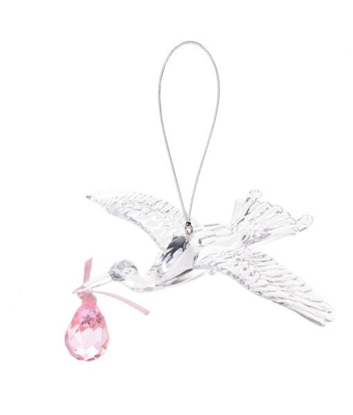 Ornement en acrylique, cigogne rose