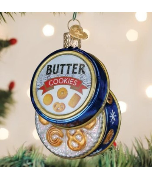 Ornement en verre, boîte de biscuits au beurre