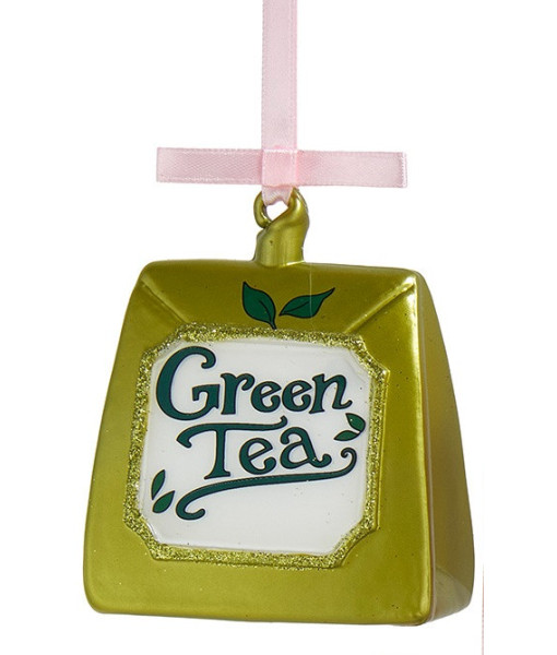 Ornement en verre, sachet de thé en verre, thé vert.
