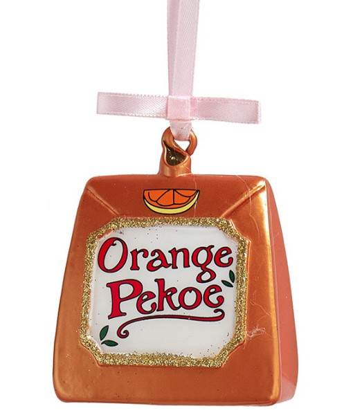 Ornement en verre, sachet de thé en verre, Orange Pekoe.