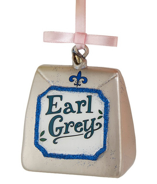 Ornement en verre, Sachet de thé en verre, Earl Grey. Ornement en verre, Sachet de thé en verre, Earl Grey.