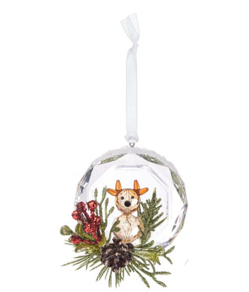 Ornement en acrylique, renne avec branche de pin