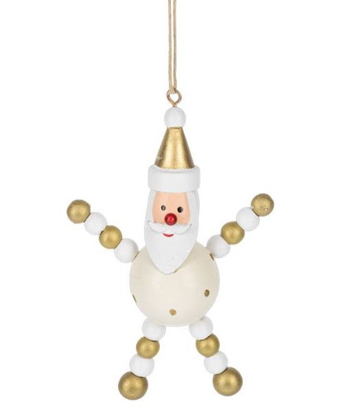 Ornement en bois de style nordique, Père Noël avec des détails dorés. Ornement en bois de style nordique, Père Noël avec des détails dorés.