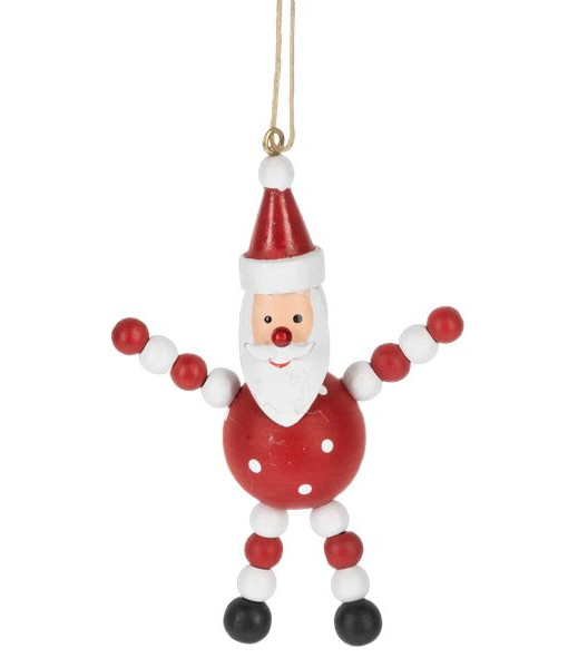 Ornement en bois de style nordique, Père Noël avec des traits rouges