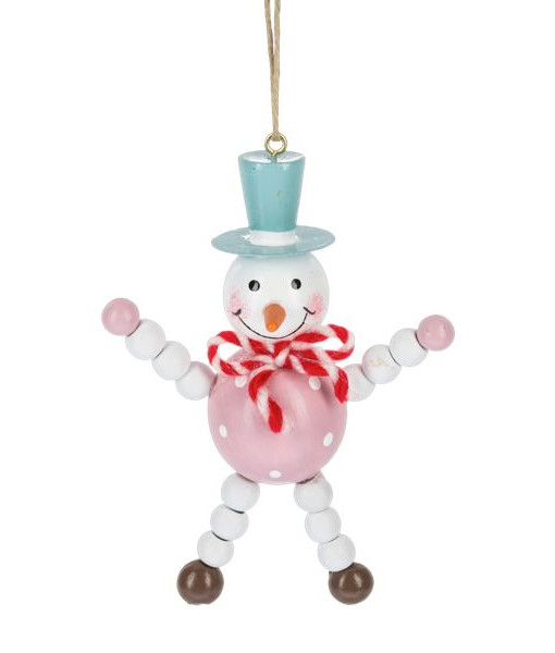 Ornement en bois de style nordique, bonhomme de neige avec un chapeau vert Ornement en bois de style nordique, bonhomme de neige avec un chapeau vert