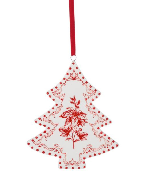 Ornement en forme de sapin de Noël avec un motif de poinsettia