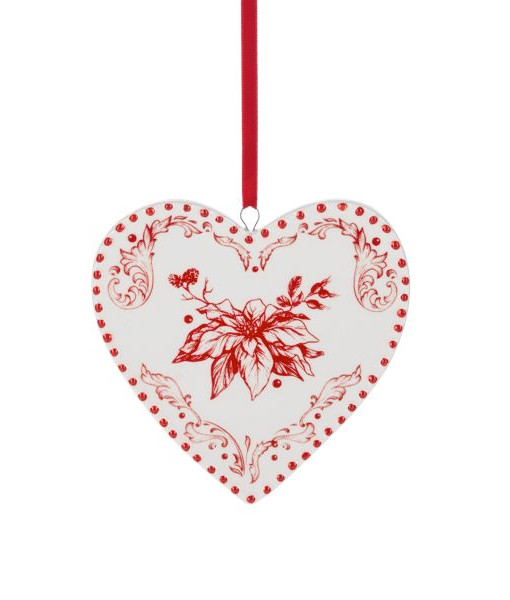 Ornement en forme de cœur avec design de poinsettia.
