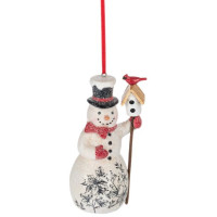 Ornement en forme de bonhomme de neige avec cardinal et nichoir