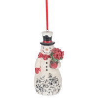 Ornement en forme de bonhomme de neige avec un bouquet de poinsettias