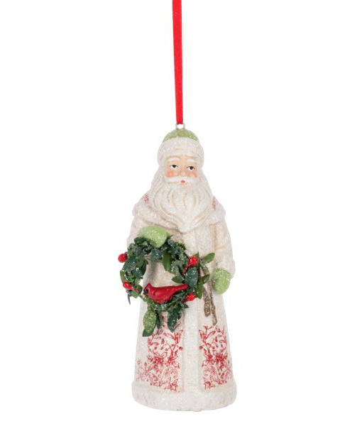 Ornement en forme de Père Noël, avec petite guirlande et cardinal