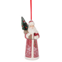 Ornement en forme de Père Noël, avec petit sapin de Noël et cardinal