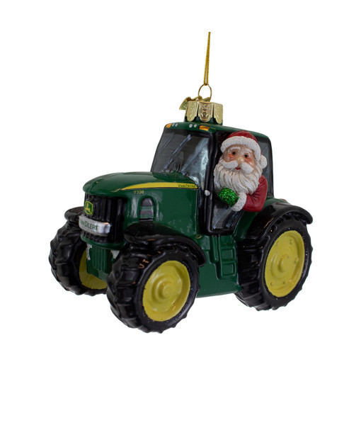 Ornement en verre, tracteur John Deere™ vert en verre avec le Père Noël