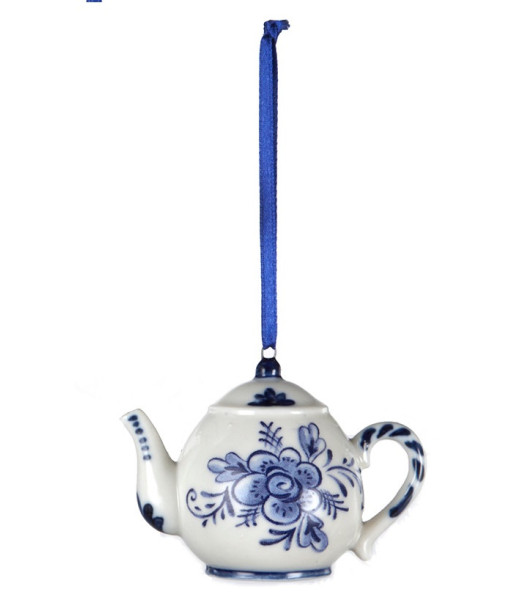 Ornement en porcelaine, théière bleu Delft