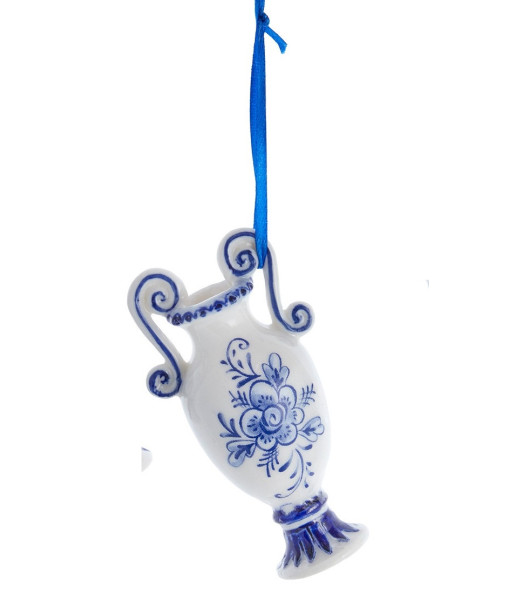 Ornement en porcelaine, vase bleu et blanc.