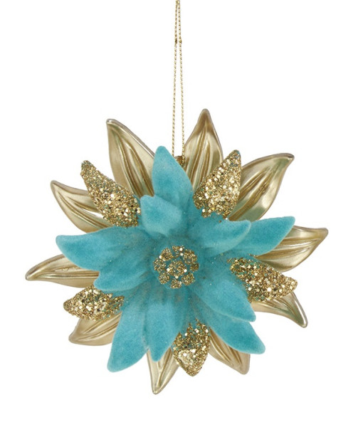 Ornement en plastique, Poinsettia vert et or