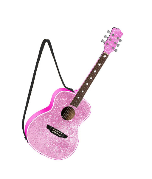 Ornement de guitare rose pailleté avec sangle