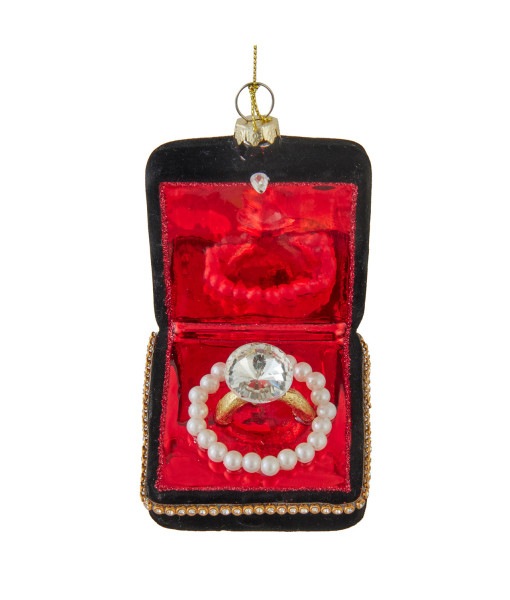 Boîte à bijoux en verre avec ornement de bague en diamant