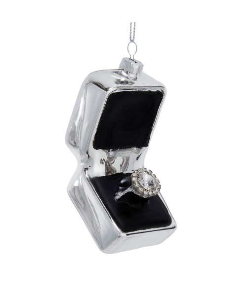 Ornement boîte à bague en verre argenté