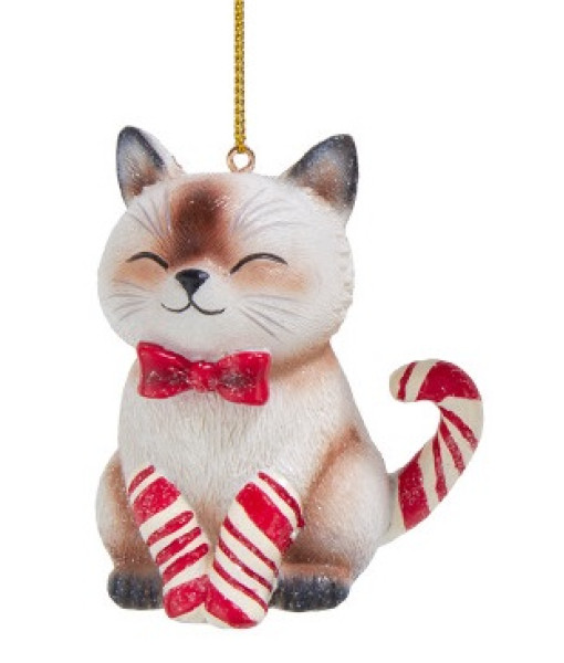 Ornement de chat en canne de bonbon