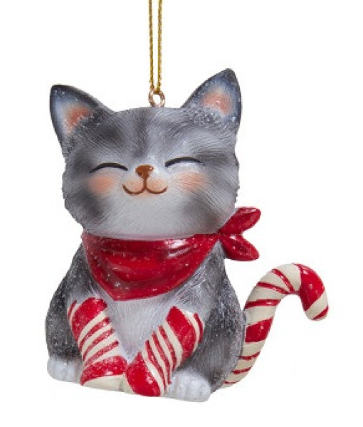 Ornement de chat en canne de bonbon