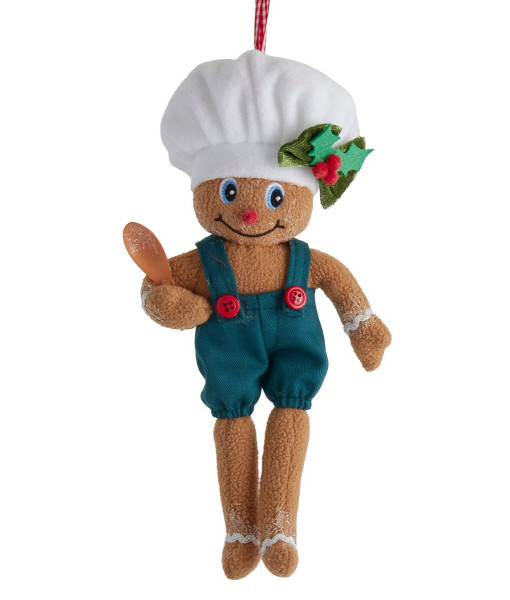 Ornement en peluche de garcon boulanger en pain d'épice
