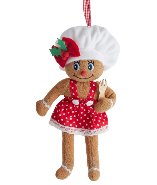 Ornement en peluche de fille boulanger en pain d'épice