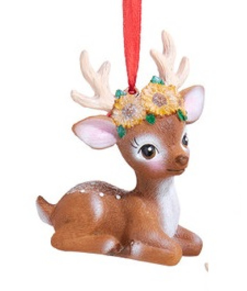 Ornement de cerf fleuri