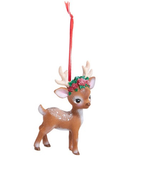 Ornement de cerf fleuri